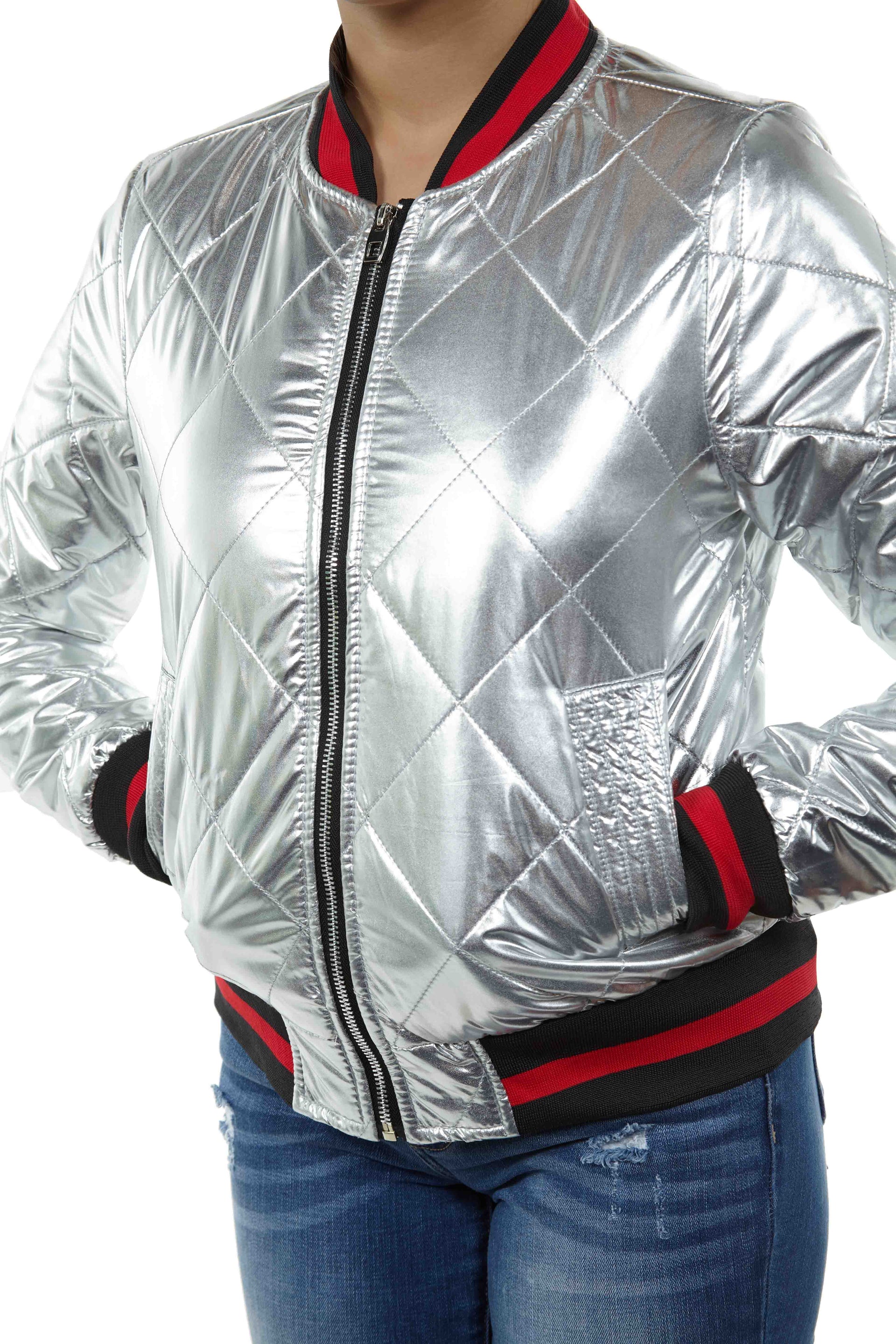 Maniere Metallic Bomber Jacket Womens Style : Mbj18