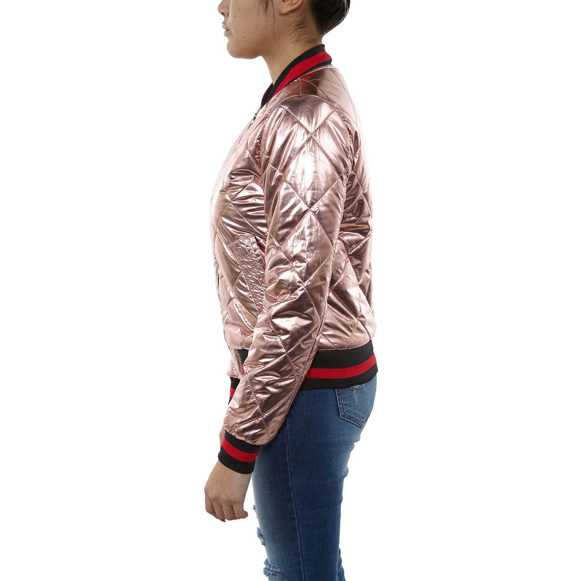 Maniere Metallic Bomber Jacket Womens Style : Mbj18