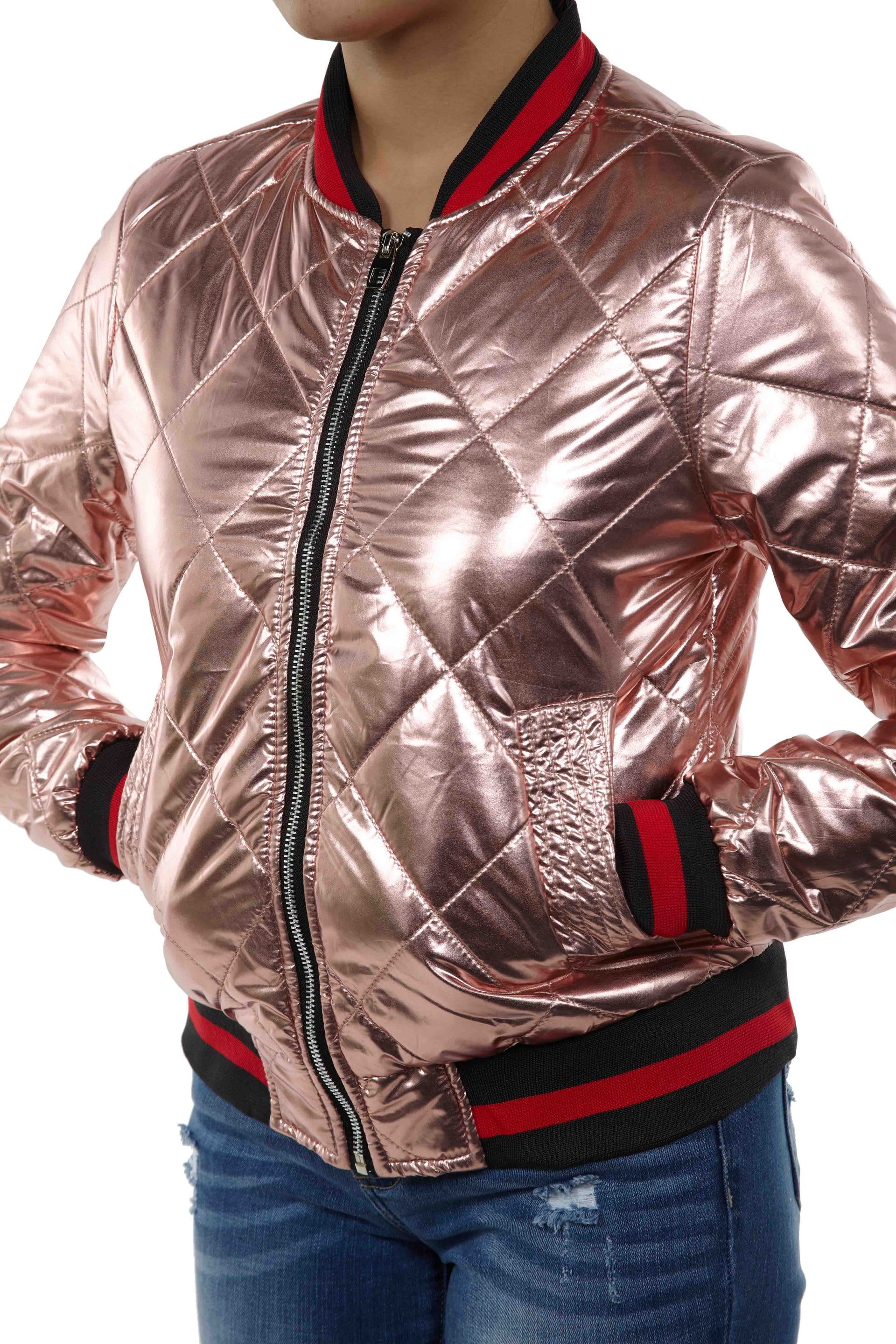 Maniere Metallic Bomber Jacket Womens Style : Mbj18
