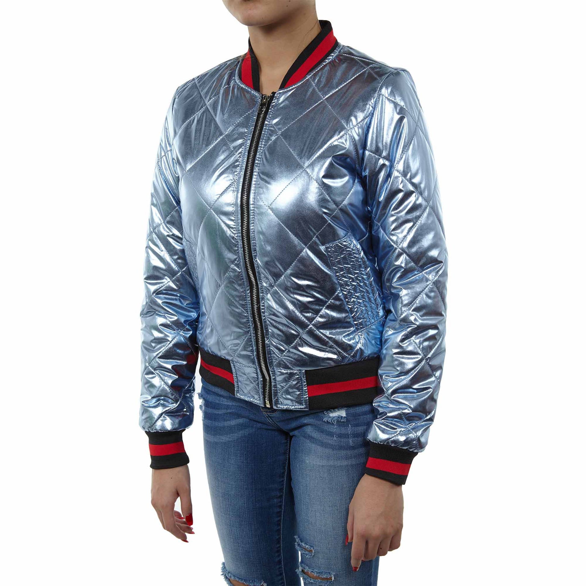 Maniere Metallic Bomber Jacket Womens Style : Mbj18