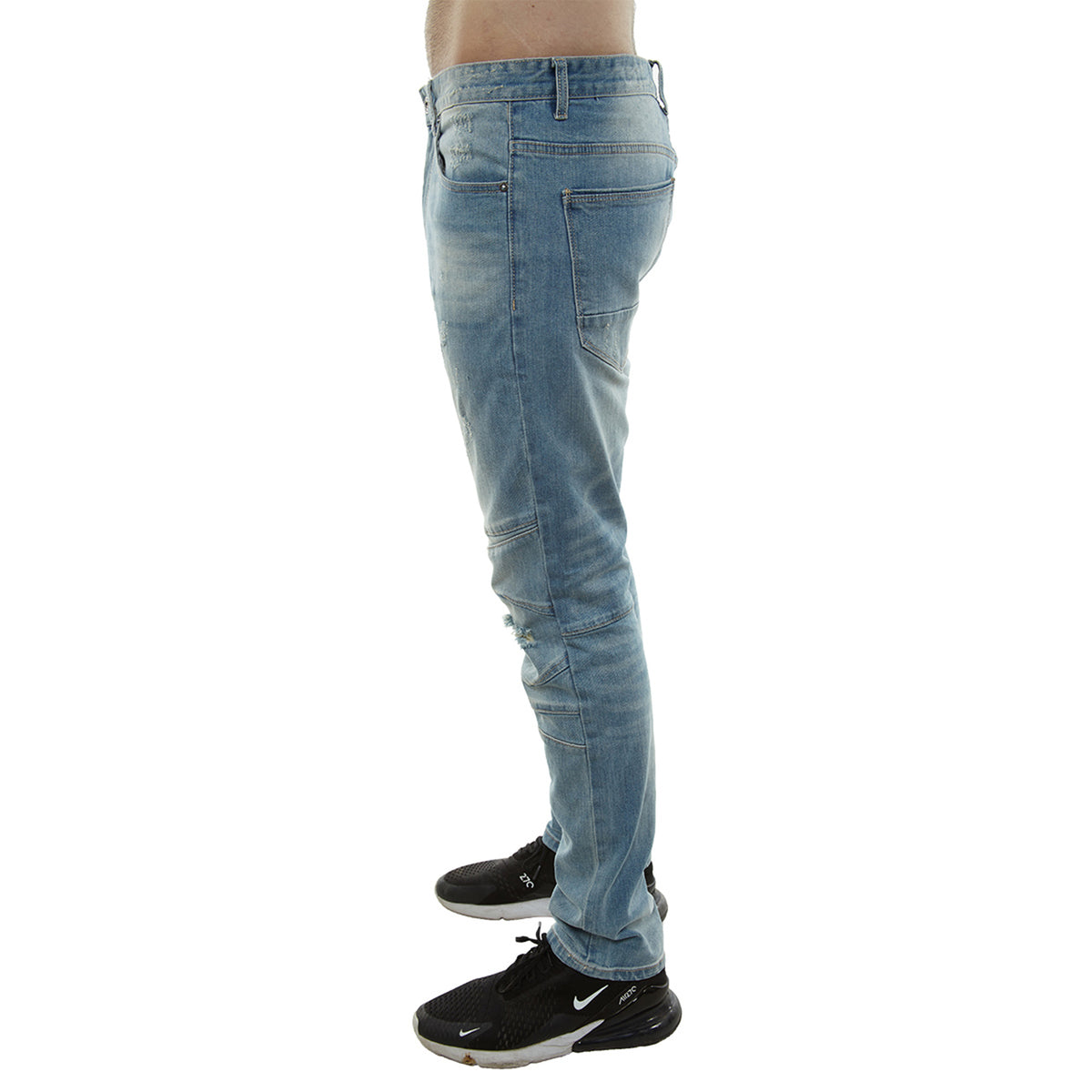 Smoke Rise Slim Fit Cut And Sew Jeans With Blown Out Knees Mens Style : Jp8941-Blue