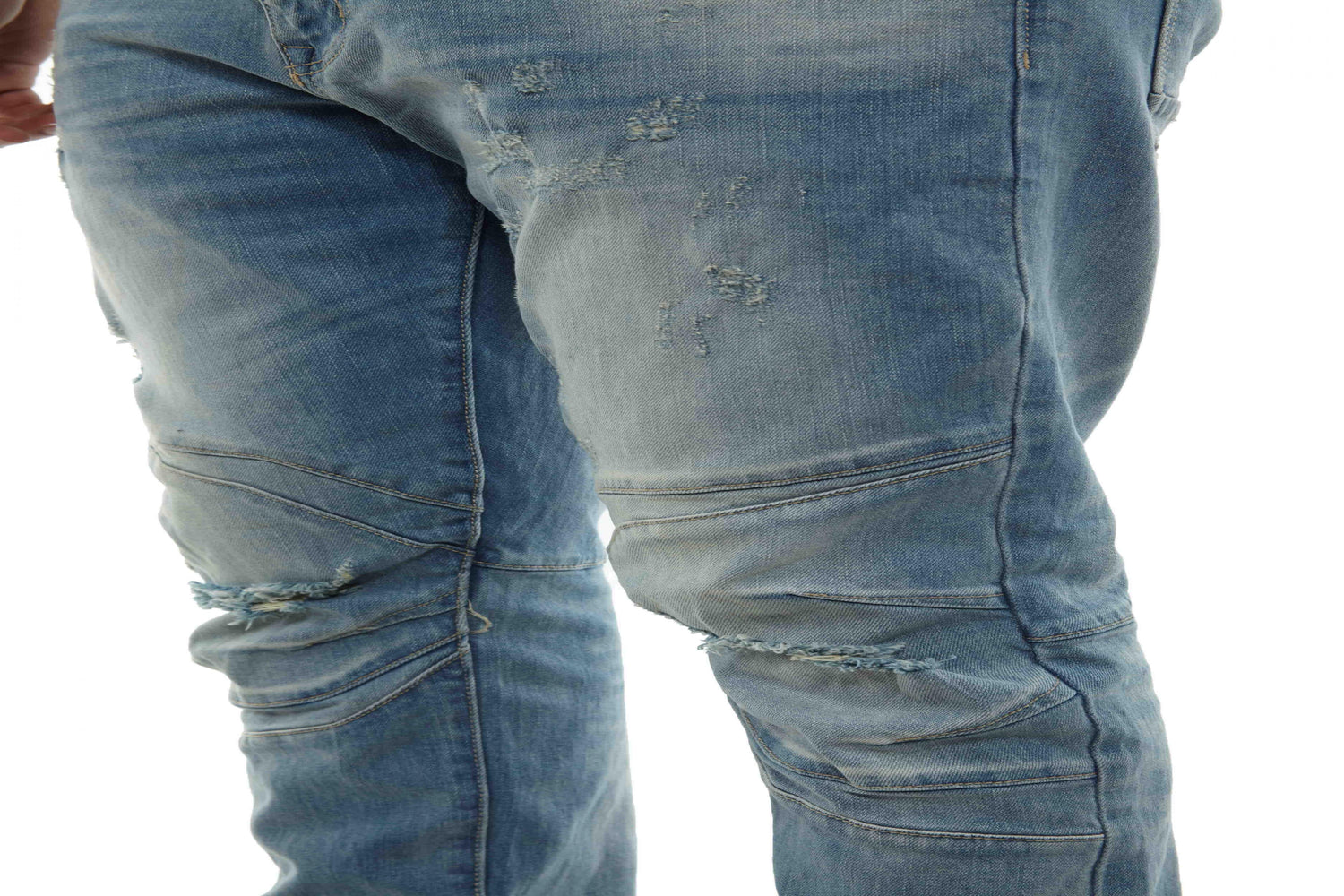 Smoke Rise Slim Fit Cut And Sew Jeans With Blown Out Knees Mens Style : Jp8941-Blue