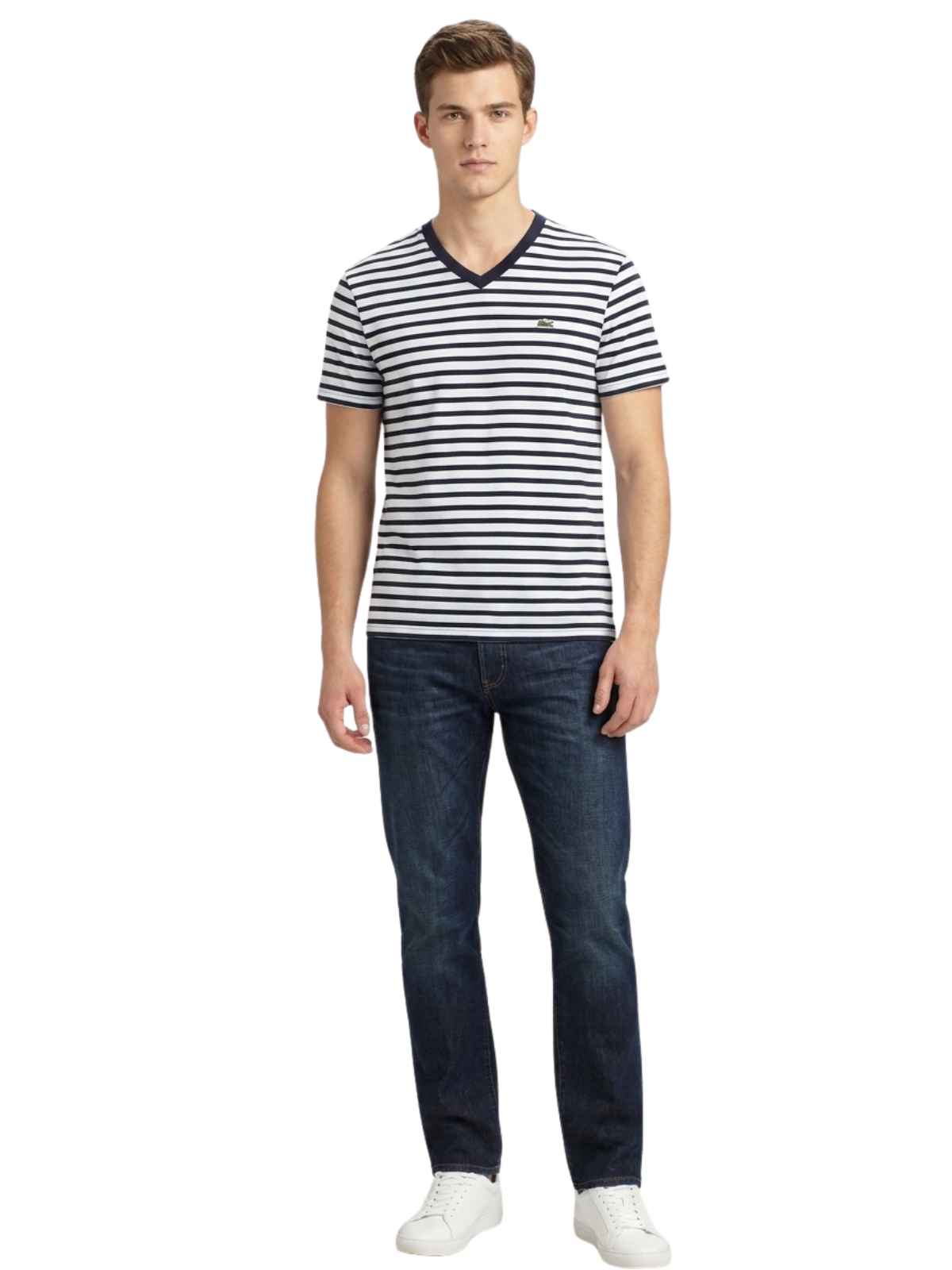 Lacoste Short Sleeved V Neck Striped T-shirt Mens Style : Th1699-51