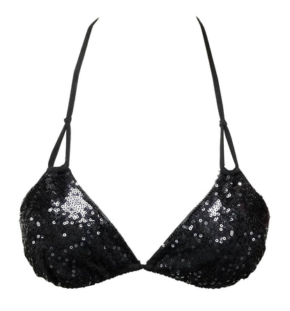 La Perla Triangle Sequinced Black Bikini Top Womens Style : 801225