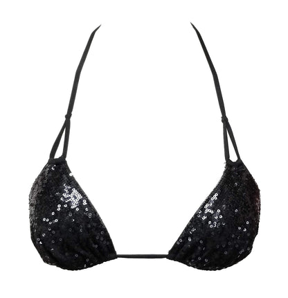 La Perla Triangle Sequinced Black Bikini Top Womens Style : 801225
