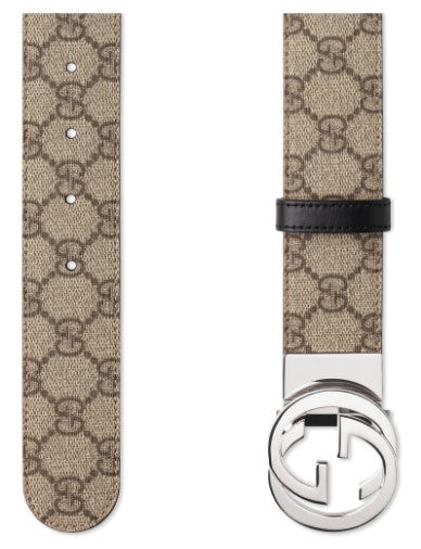 Gucci Reversible Gg Supreme Belt Beige/ebony Unisex Style : 7580869