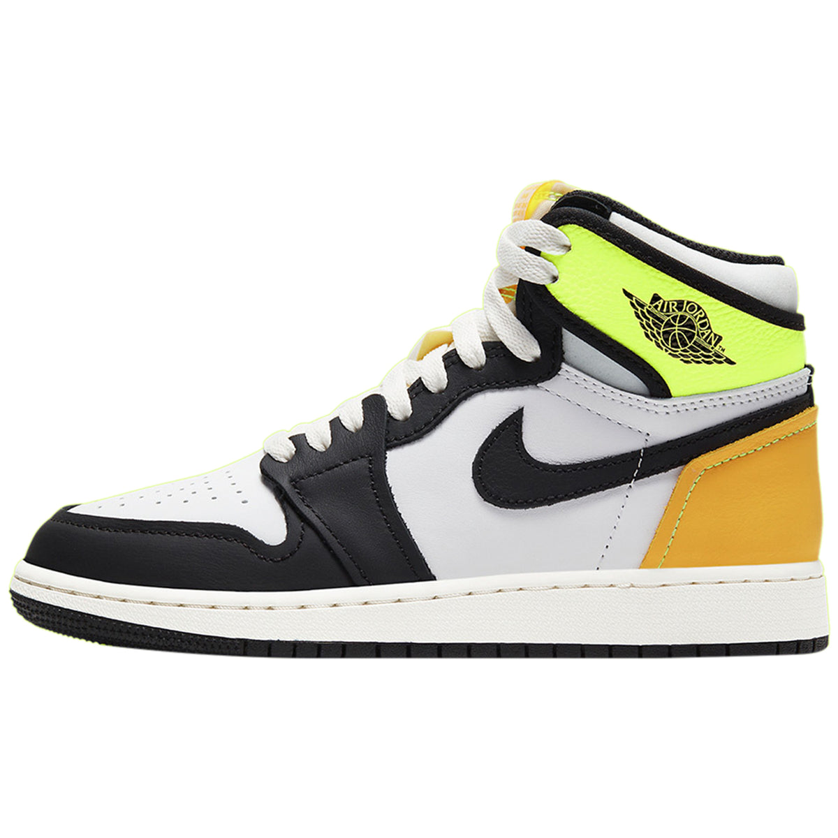 Jordan 1 Retro High White Black Volt University Gold (GS)