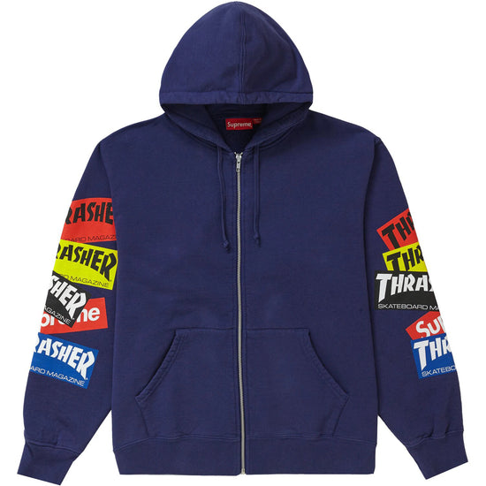 Supreme Thrasher Multi Logo Zip Up Hooded Sweatshirt Washed Navy