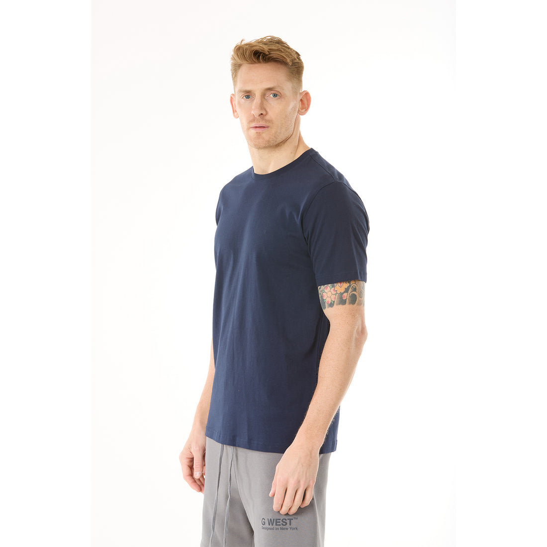G WEST MENS SOLID CREW NECK TEE - NAVY