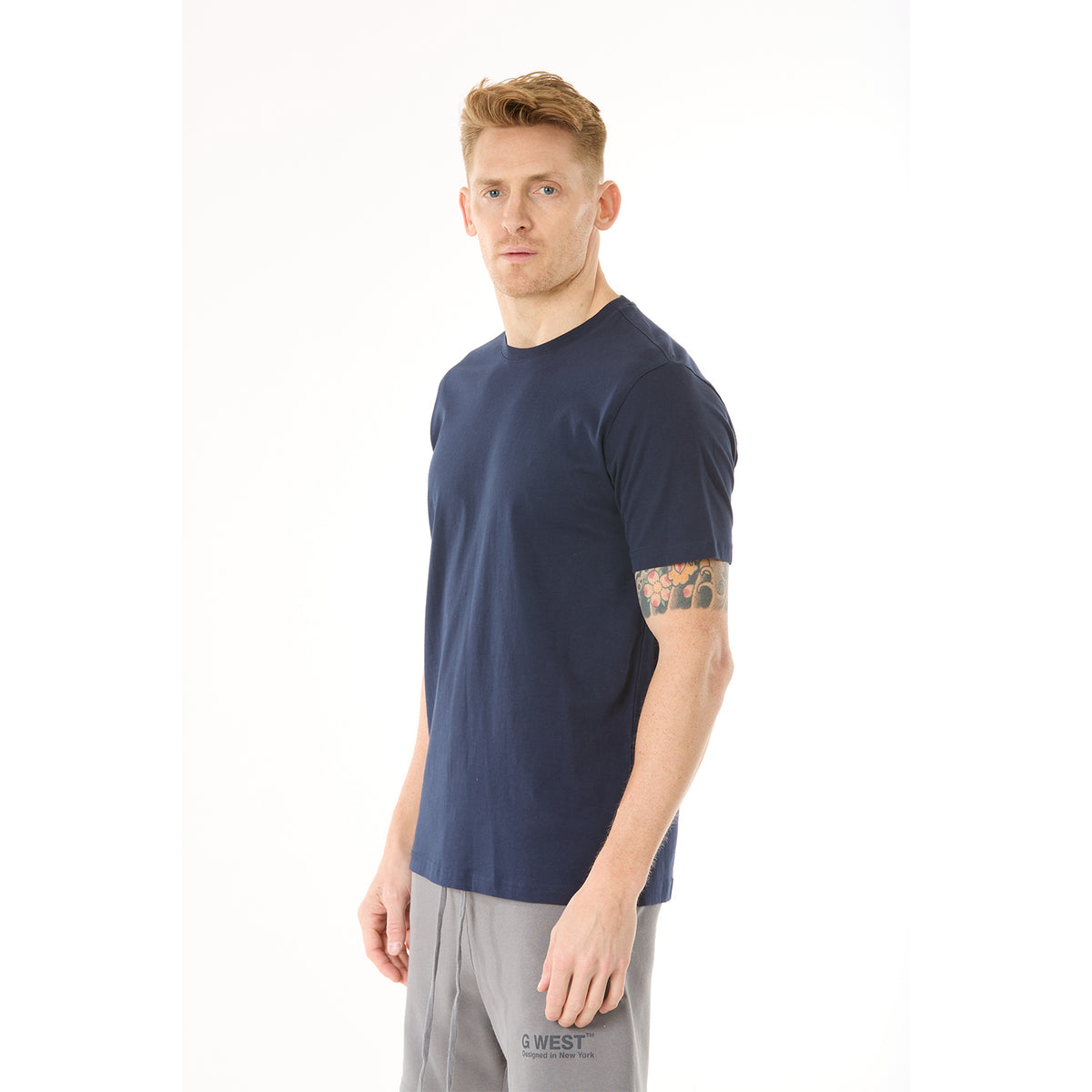 G WEST MENS SOLID CREW NECK TEE - NAVY