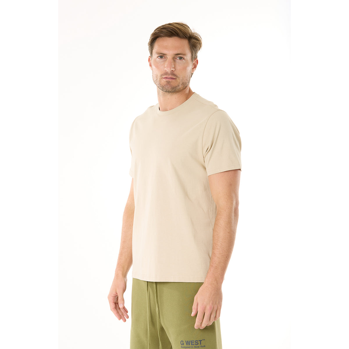 G WEST MENS SOLID CREW NECK TEE - TAN