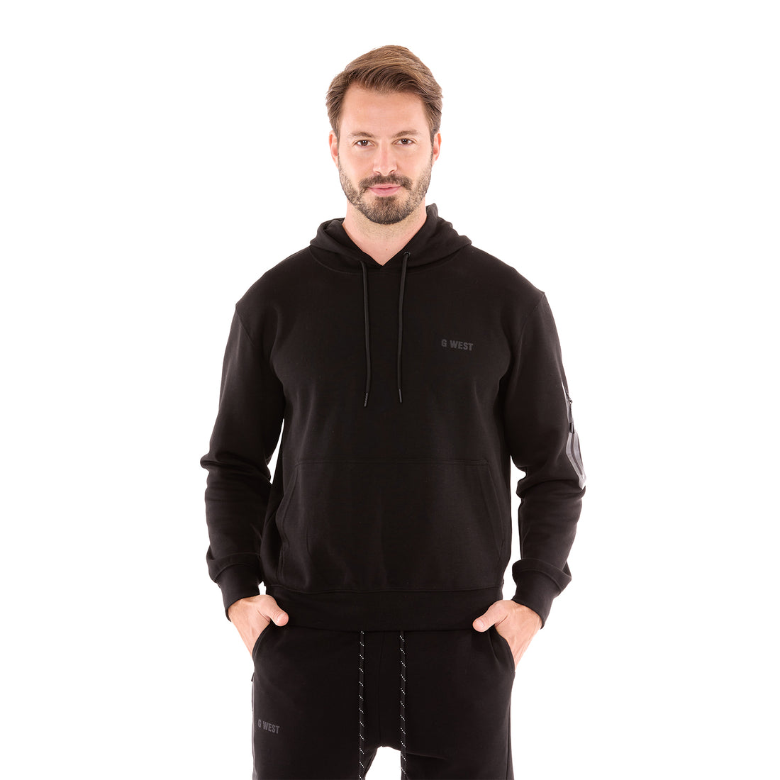 G WEST MENS TECH FLEECE PULLOVER HOODIE - BLACK