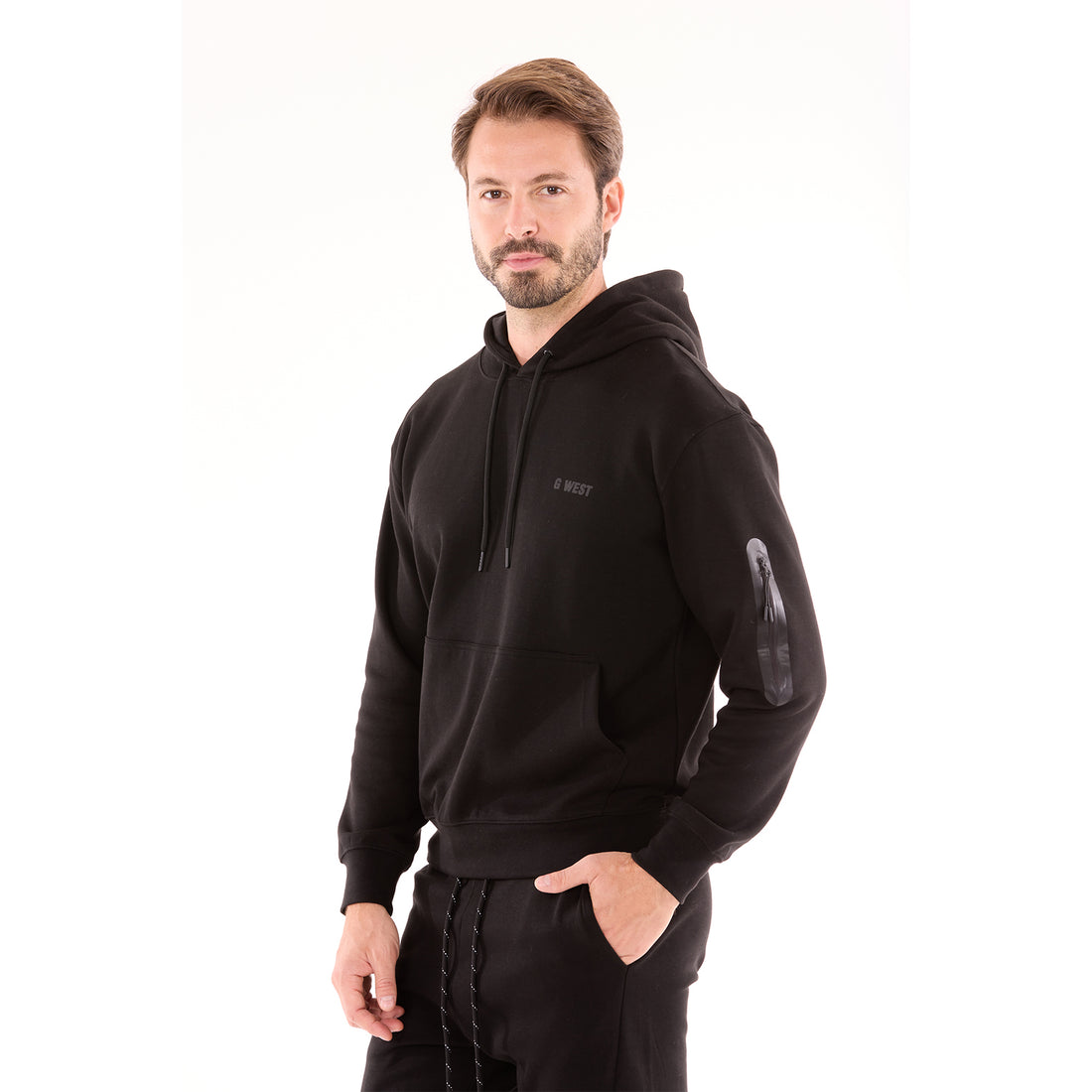 G WEST MENS TECH FLEECE PULLOVER HOODIE - BLACK