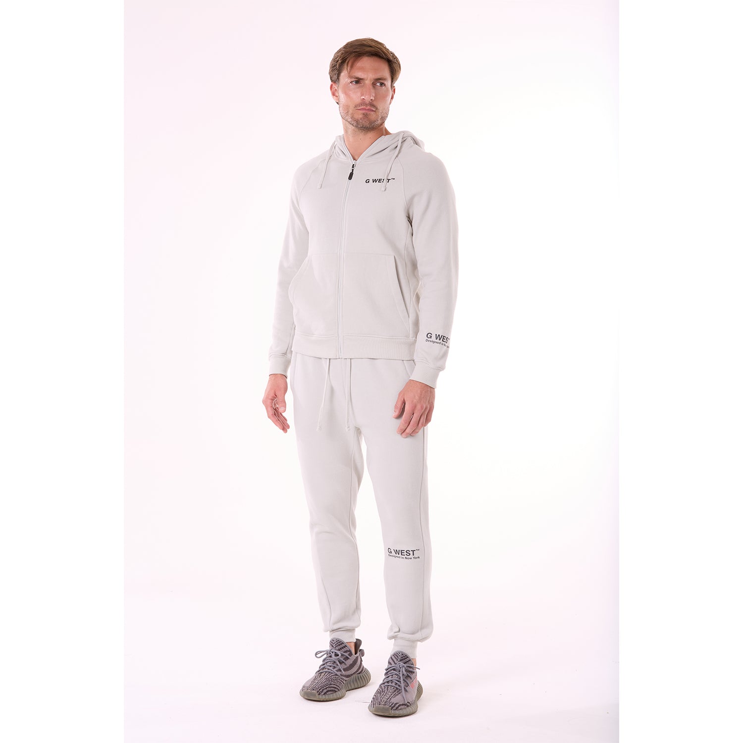 G WEST MENS FLEECE  ZIPPER HOODIE - STORMY GRAY