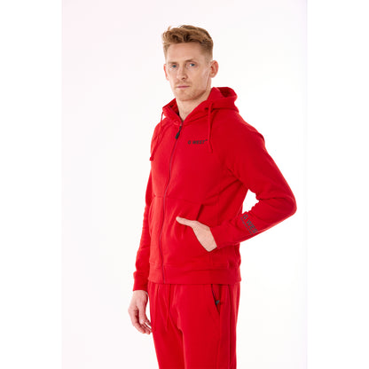 G WEST MENS FLEECE  ZIPPER HOODIE - RACING RED