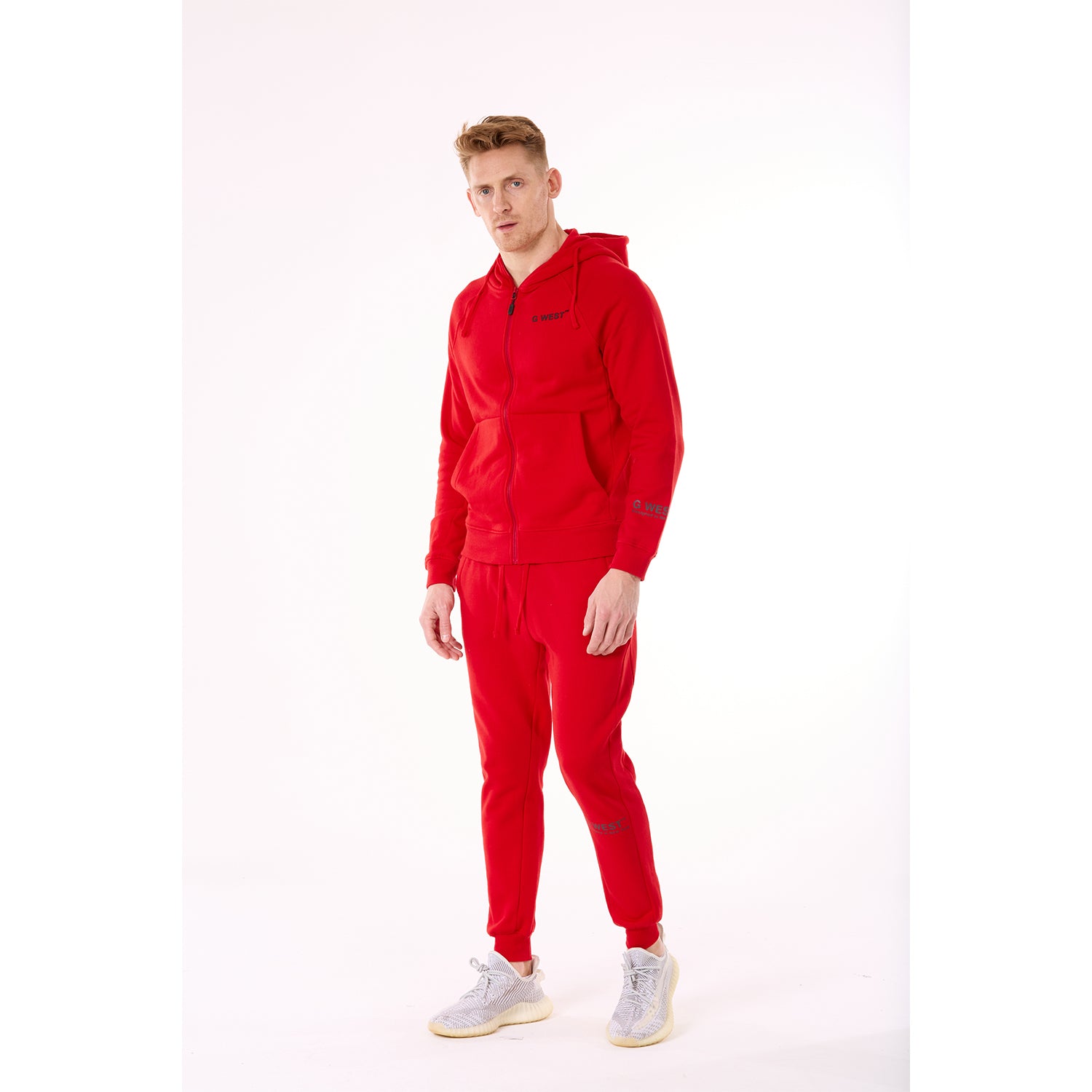 G WEST MENS FLEECE  ZIPPER HOODIE - RACING RED