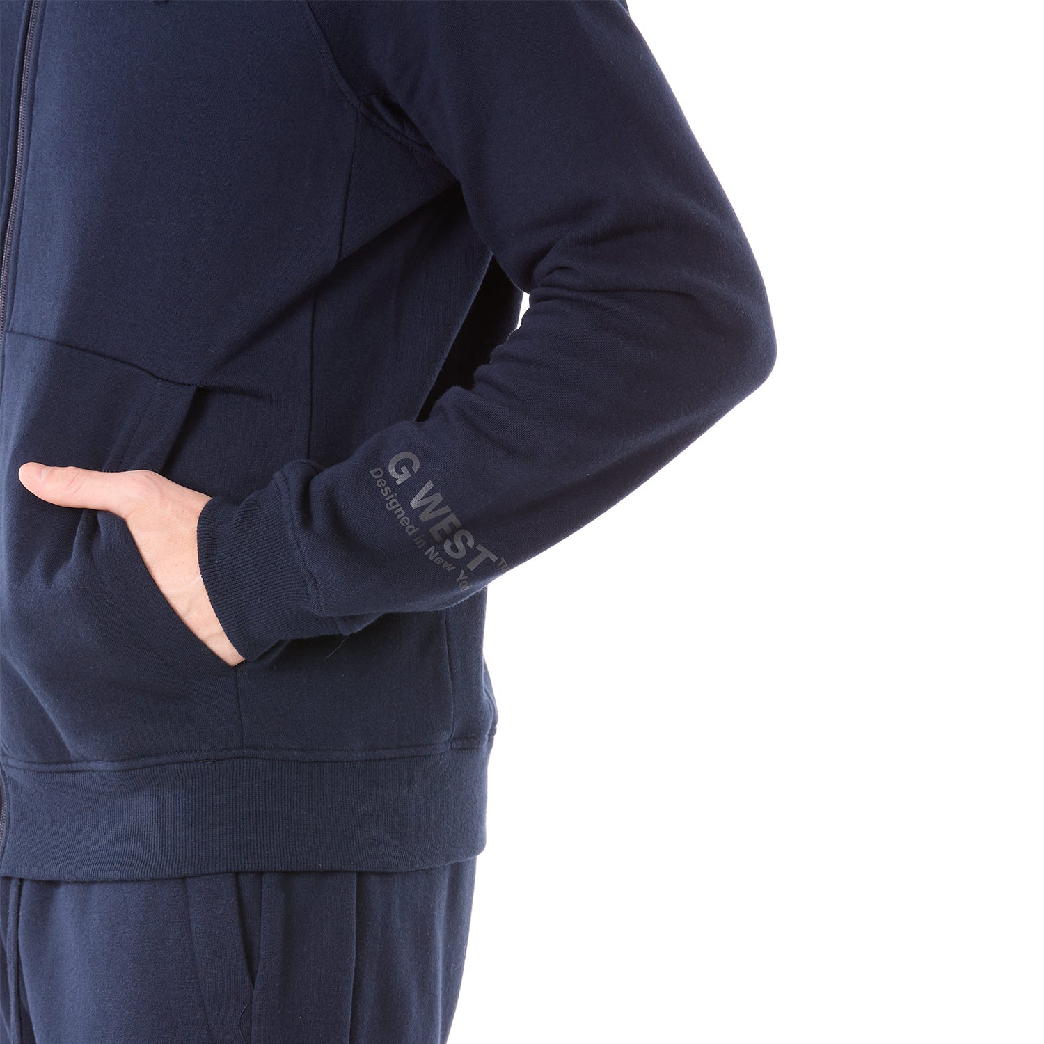 G WEST MENS FLEECE  ZIPPER HOODIE - NAVY  BLAZER