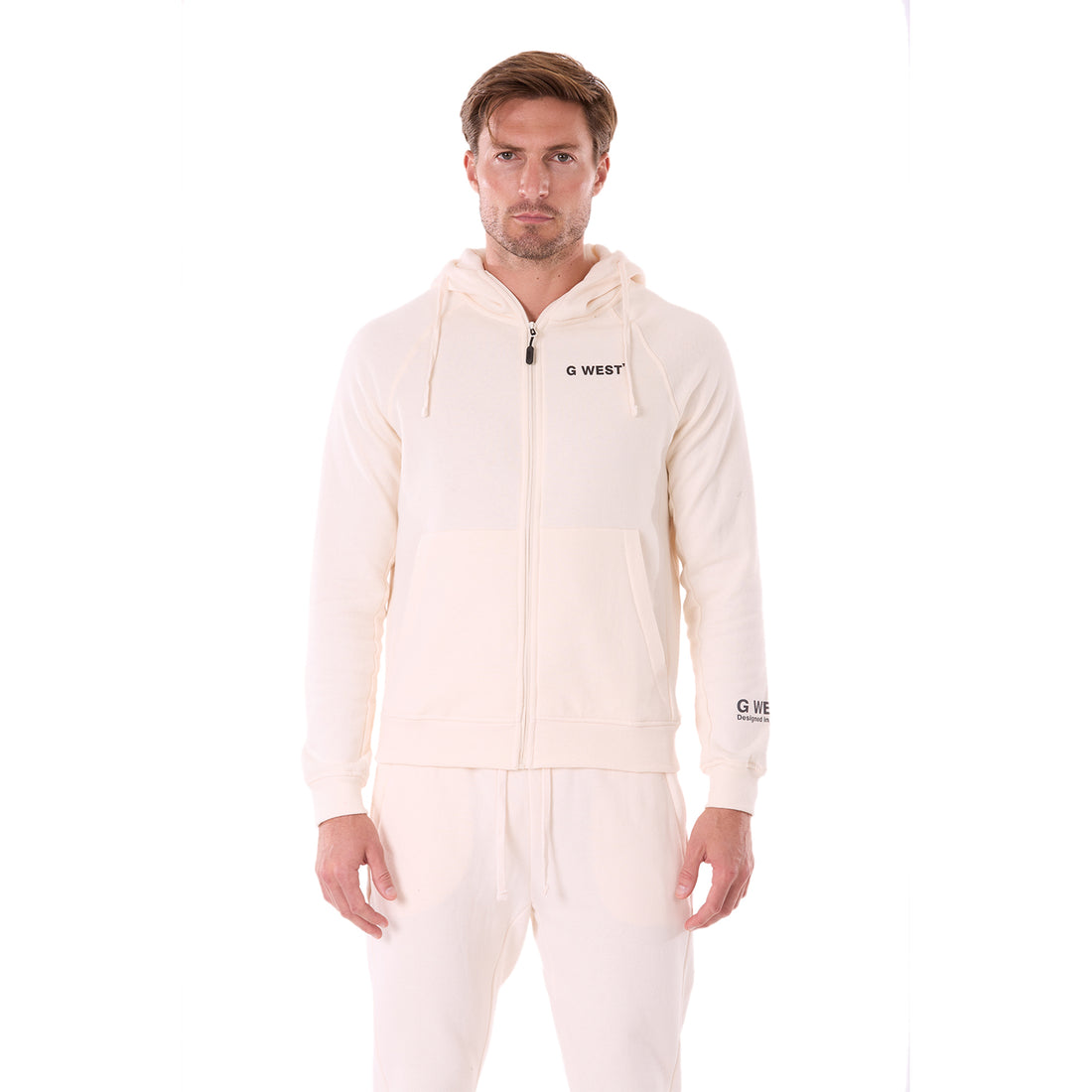G WEST MENS FLEECE  ZIPPER HOODIE - WHISPER WHITE