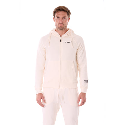 G WEST MENS FLEECE  ZIPPER HOODIE - WHISPER WHITE