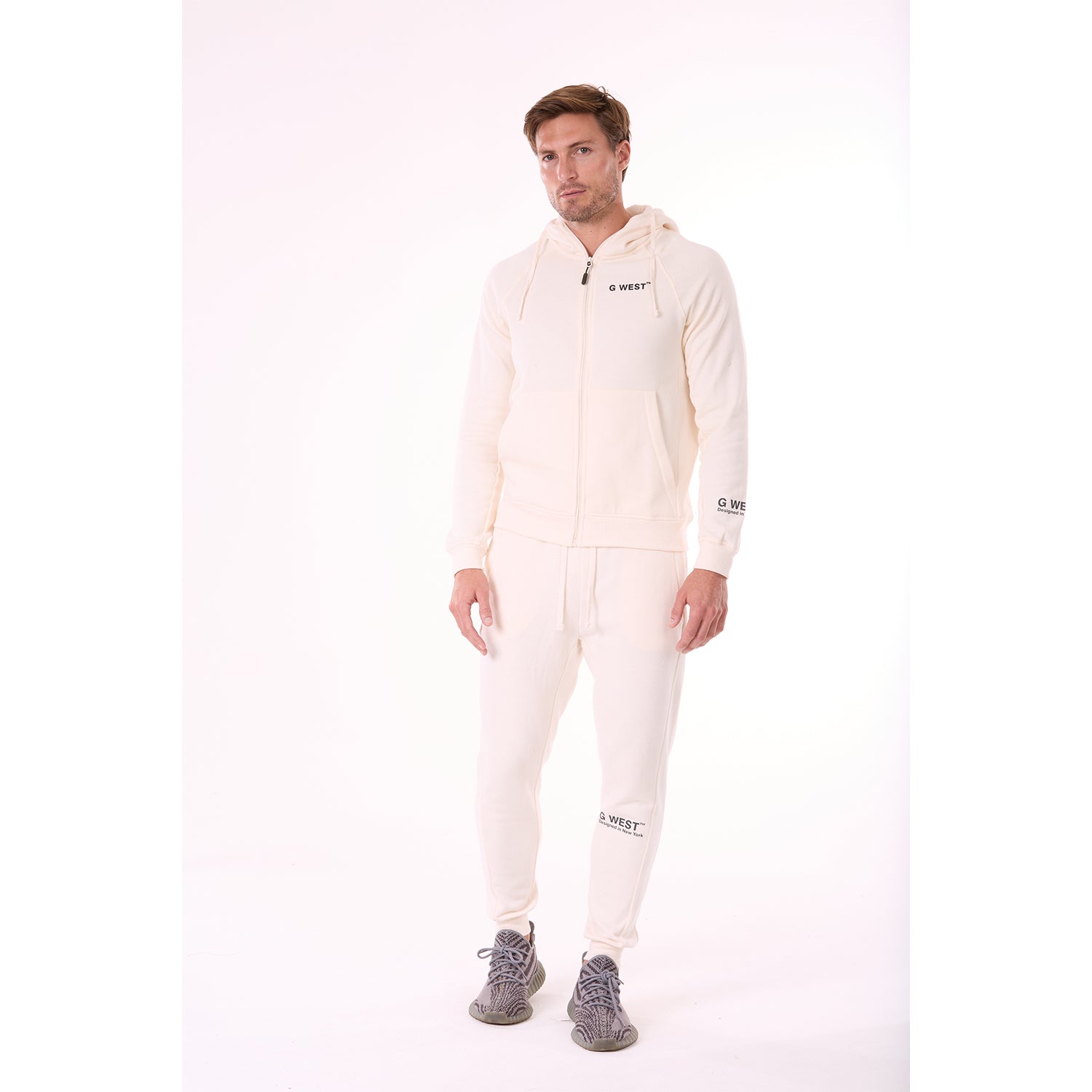 G WEST MENS FLEECE  ZIPPER HOODIE - WHISPER WHITE