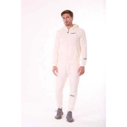 G WEST MENS FLEECE  ZIPPER HOODIE - WHISPER WHITE