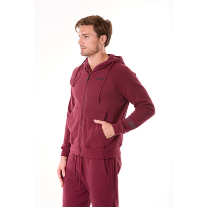 G WEST MENS FLEECE  ZIPPER HOODIE - BURGUNDY