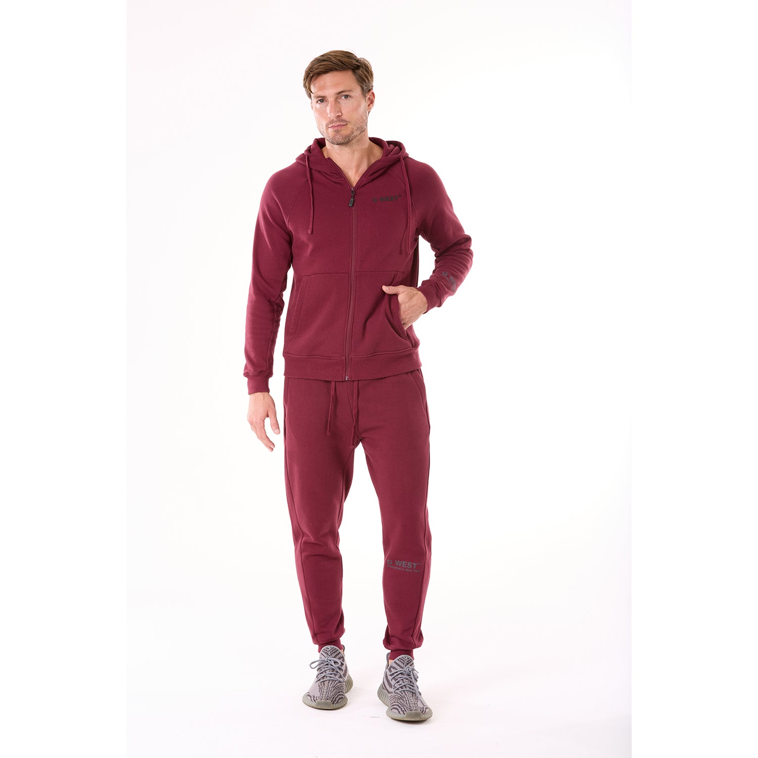 G WEST MENS FLEECE JOGGER PANTS - BURGUNDY