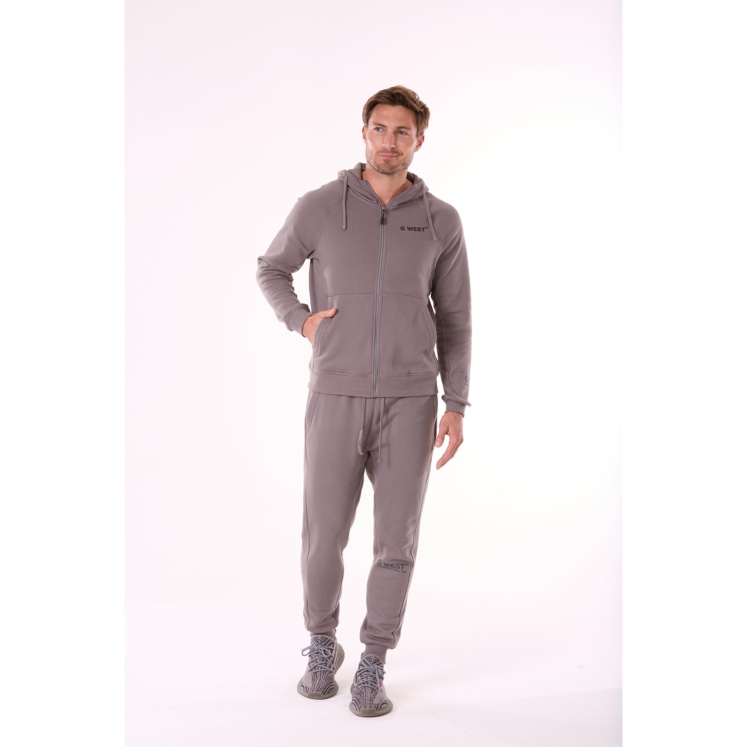 G WEST MENS FLEECE JOGGER PANTS - CHARCOAL GRAY 
