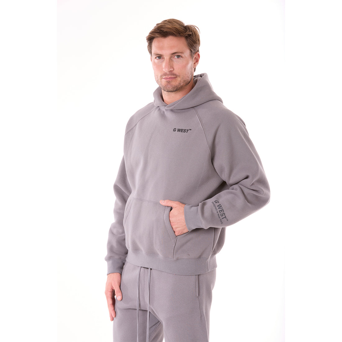 G WEST MENS LIFESTYLE PREMIUM PULLOVER HOODIE - CHARCOAL GRAY