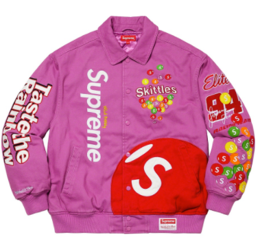 Supreme Skittles Mitchell & Ness Varsity Jacket purple