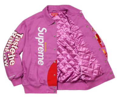Supreme Skittles Mitchell & Ness Varsity Jacket purple