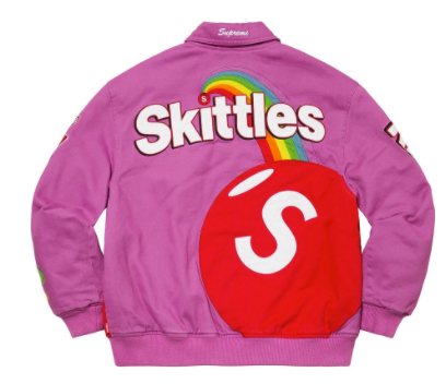 Supreme Skittles Mitchell &amp; Ness Varsity Jacket purple
