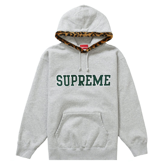 Supreme Leopard Trim Hooded Sweatshirt Heather Grey