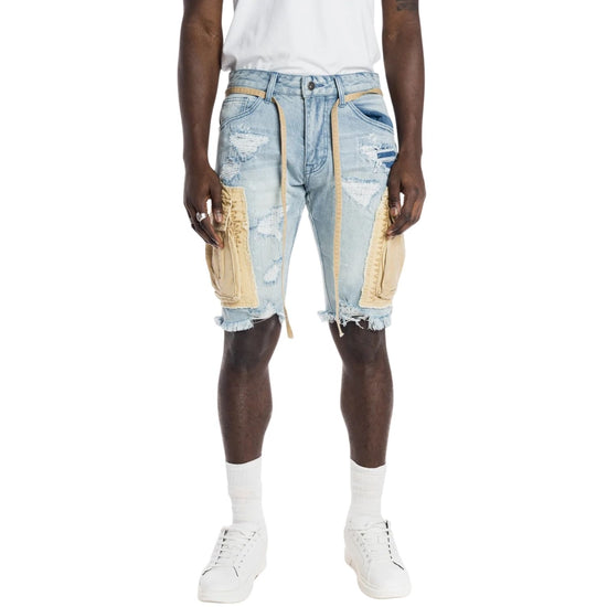 Smoke Rise Belted Cargo Fashion Denim Short Mens Style : Js22141