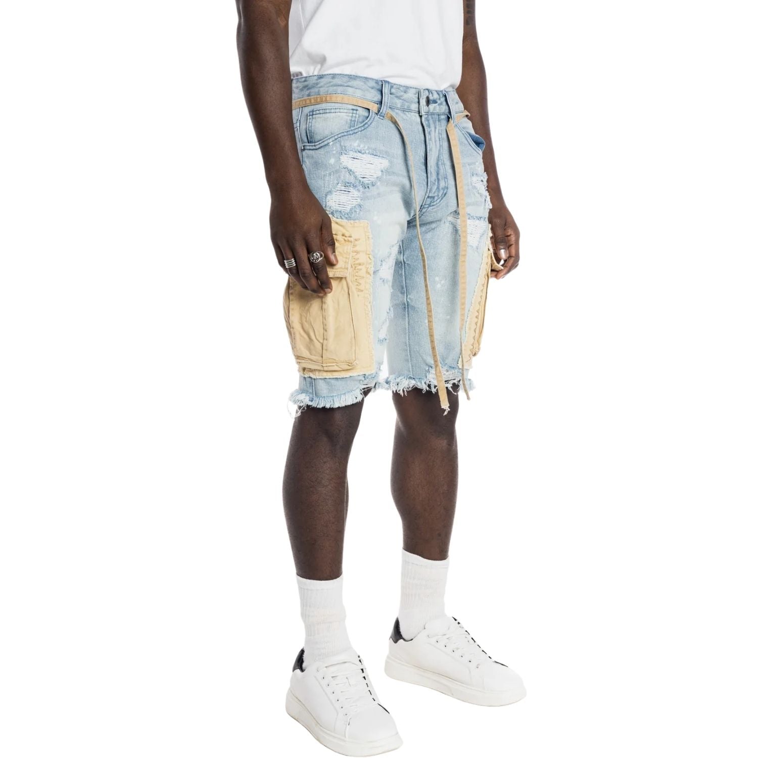 Smoke Rise Belted Cargo Fashion Denim Short Mens Style : Js22141