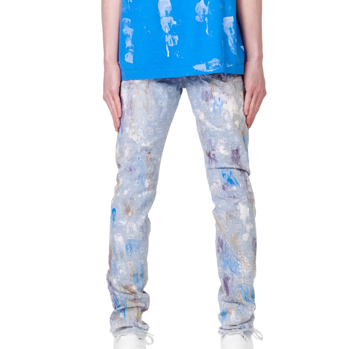 Purple-brand Paint Over Jacquard Monogram Jeans Mens Style : P001-lbpj222