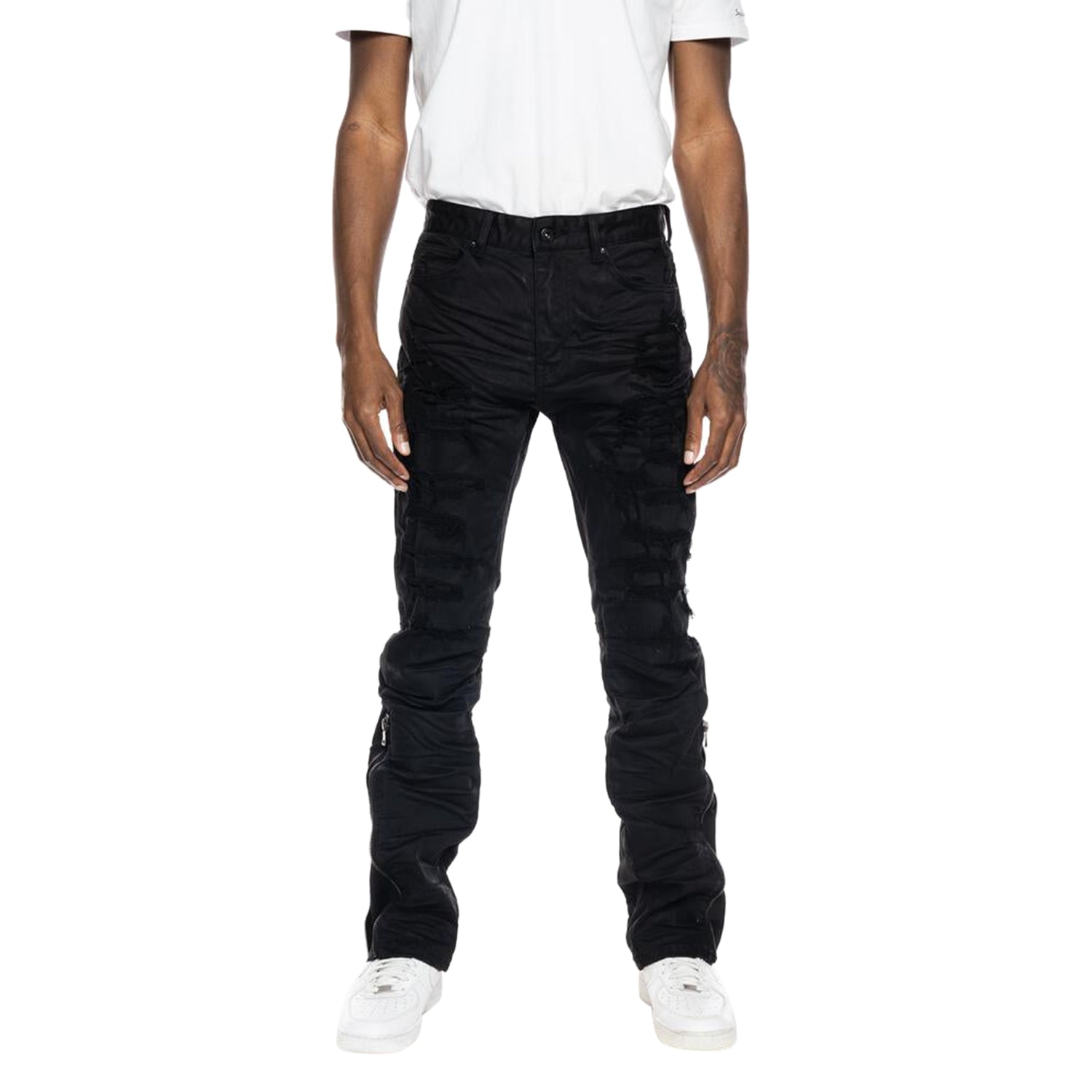 Smoke Rise Rip &amp; Repair Stacked Flare Fashion Jean Mens Style : Jp22349
