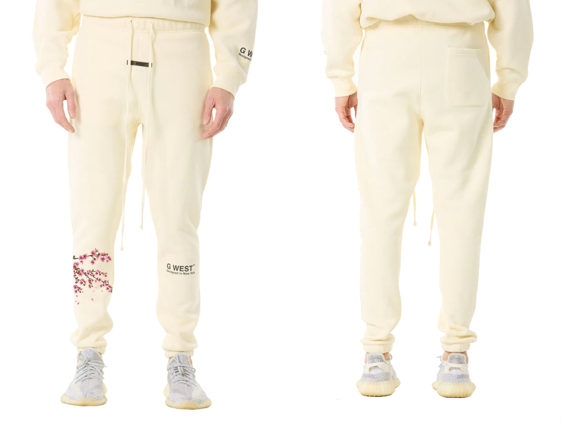 G West Life Styles  Mens Printed Cherry Blossom Jogger- Cloud Cream Mens Style : Gwpj2001
