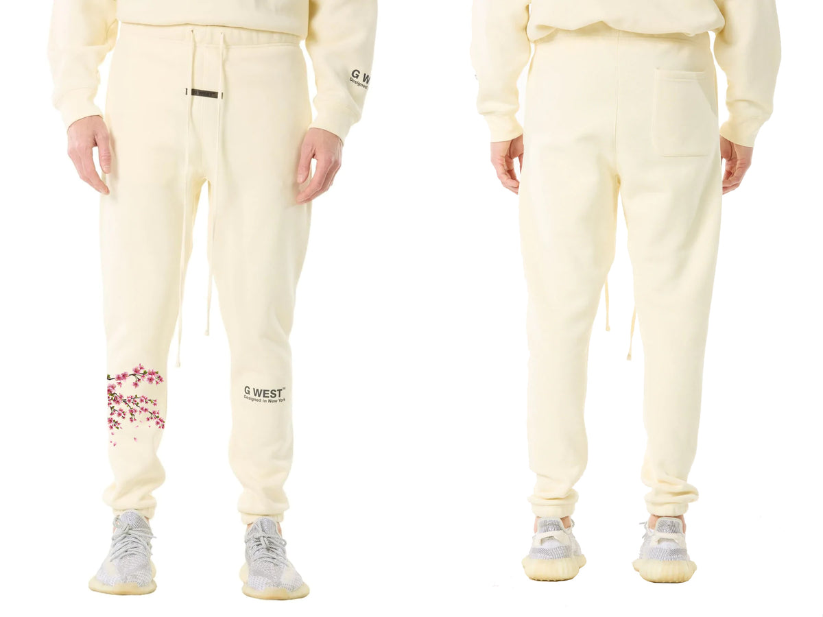 G West Life Styles  Mens Printed Cherry Blossom Jogger- Cloud Cream Mens Style : Gwpj2001