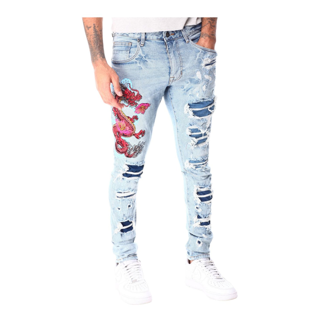 Smoke Rise Asian Embroidered Fashion Jean Mens Style : Jp22628