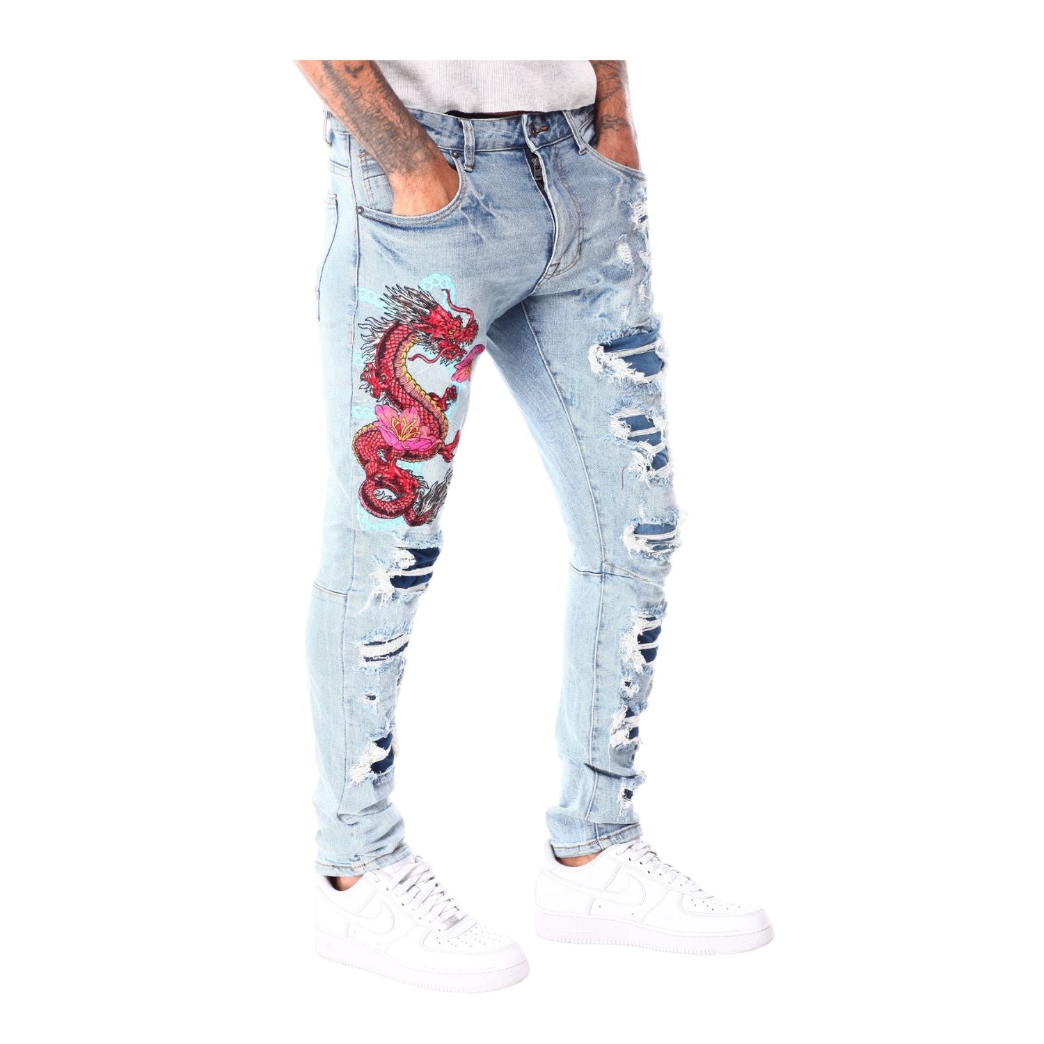 Smoke Rise Asian Embroidered Fashion Jean Mens Style : Jp22628