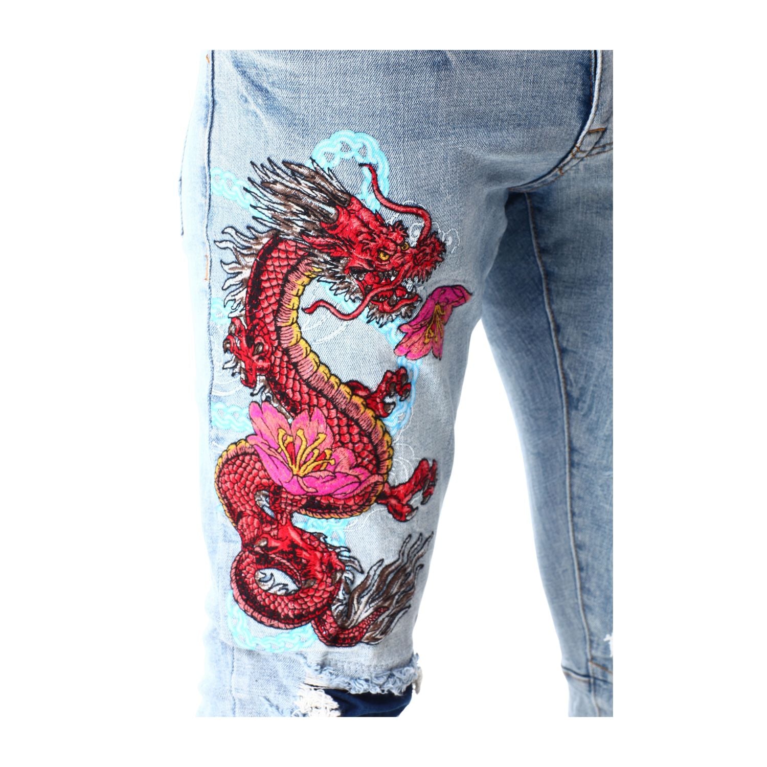 Smoke Rise Asian Embroidered Fashion Jean Mens Style : Jp22628