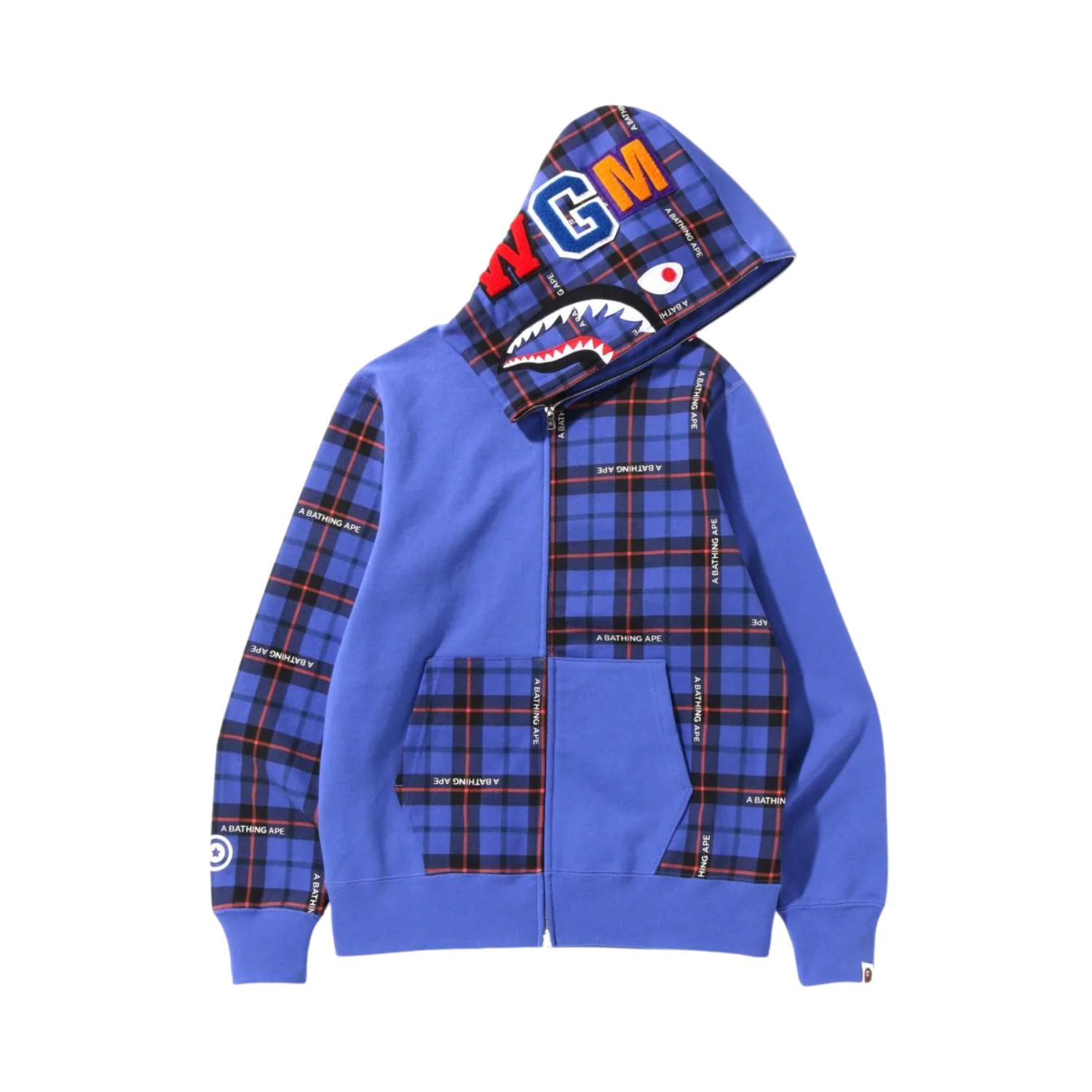 Bape Logo Check Shark Full Zip Hoodie Mens Style : 942382