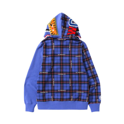 Bape Logo Check Shark Full Zip Hoodie Mens Style : 942382