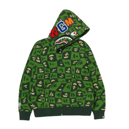 Bape Distortion Shark Relaxed Fit Full Zip Hoodie Mens Style : Bape-s22