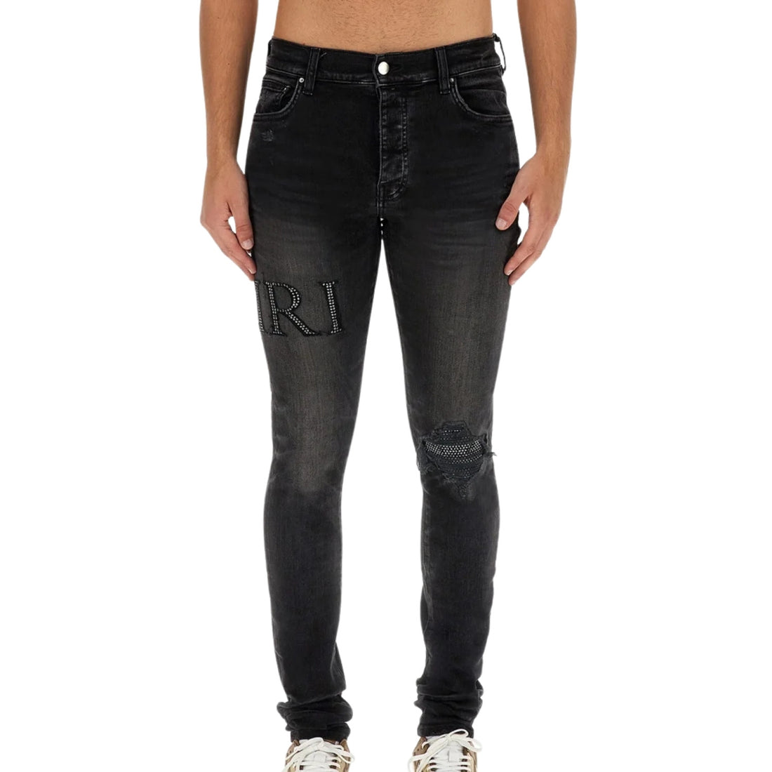 Amiri Crystal Embellished Logo Jeans Mens Style : Pf23mds015