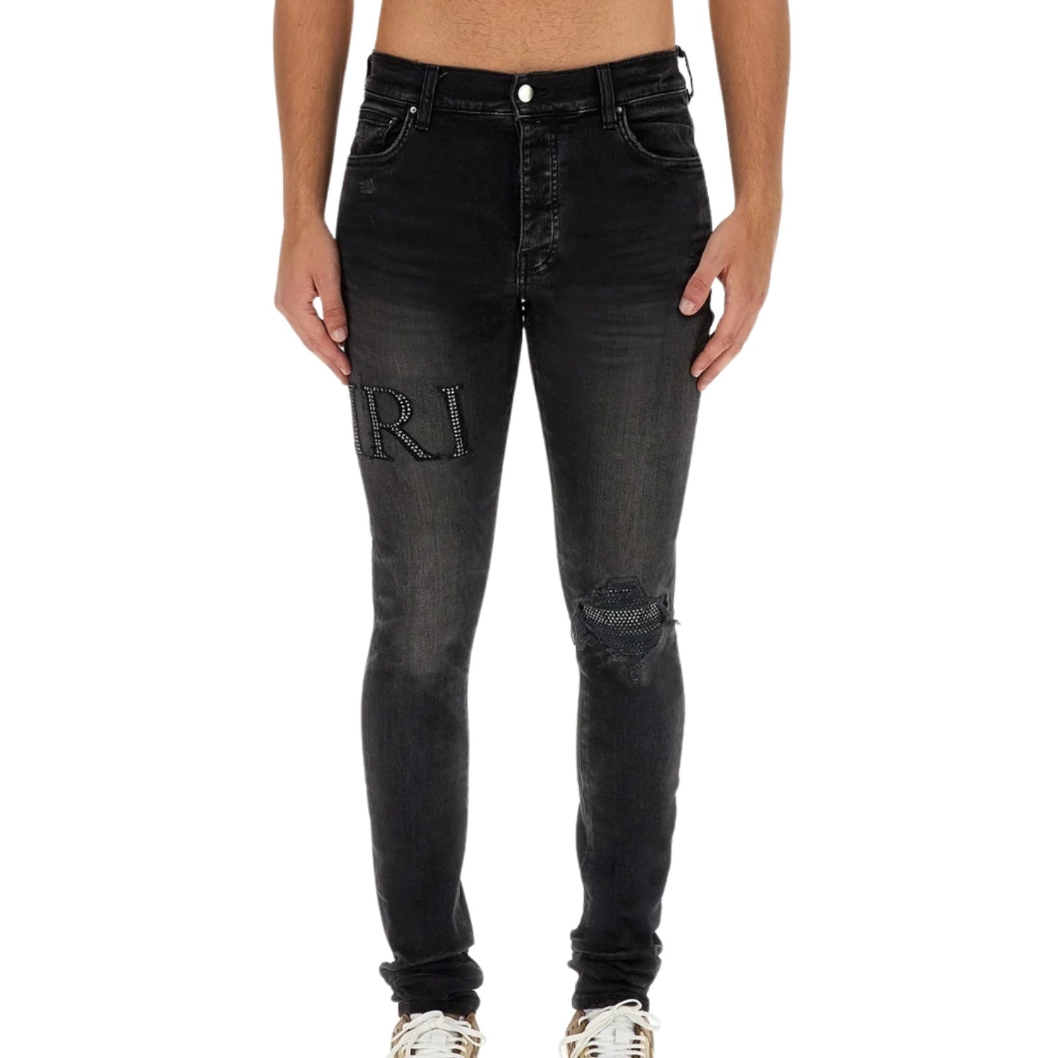 Amiri Crystal Embellished Logo Jeans Mens Style : Pf23mds015