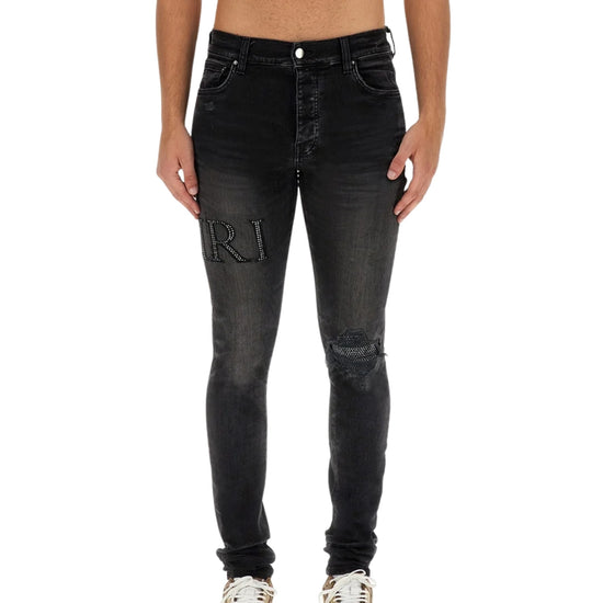 Amiri Crystal Embellished Logo Jeans Mens Style : Pf23mds015