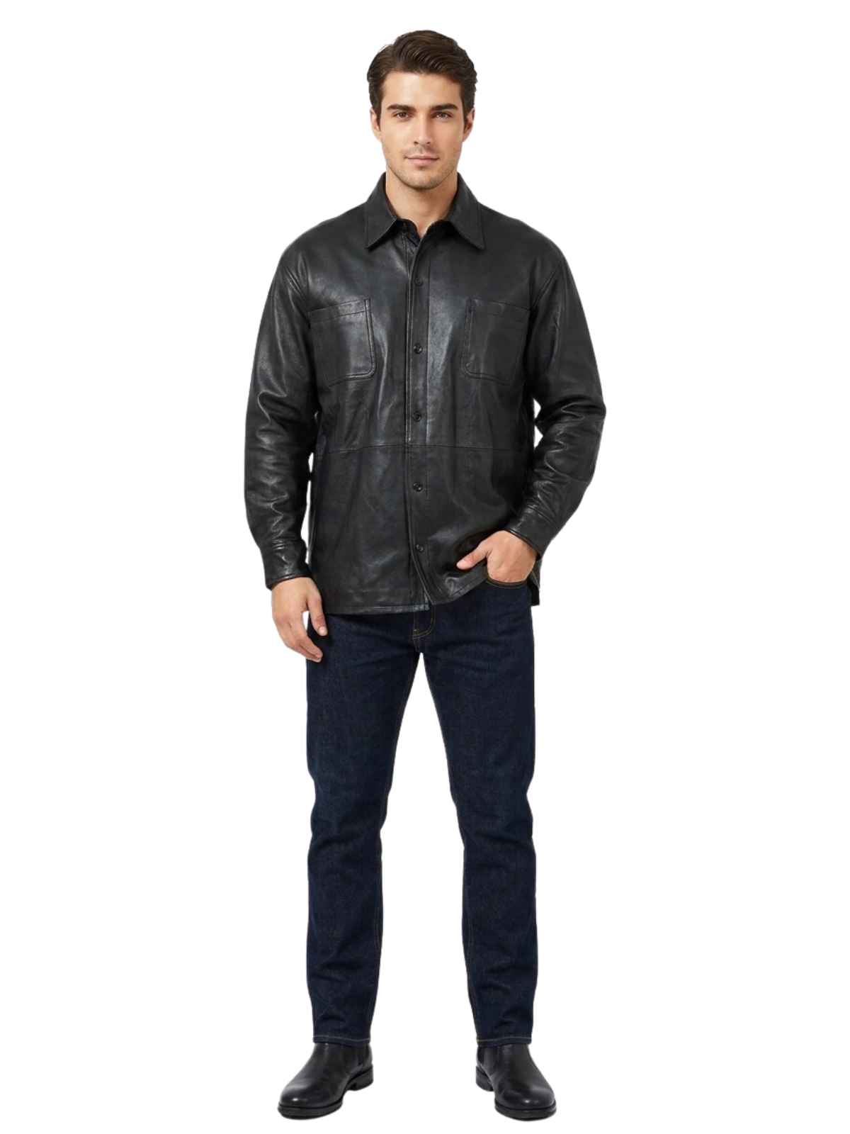 Hudson Outerwear Vintage Echtes Leder 5 Button Jacket Mens Style : HUD 001