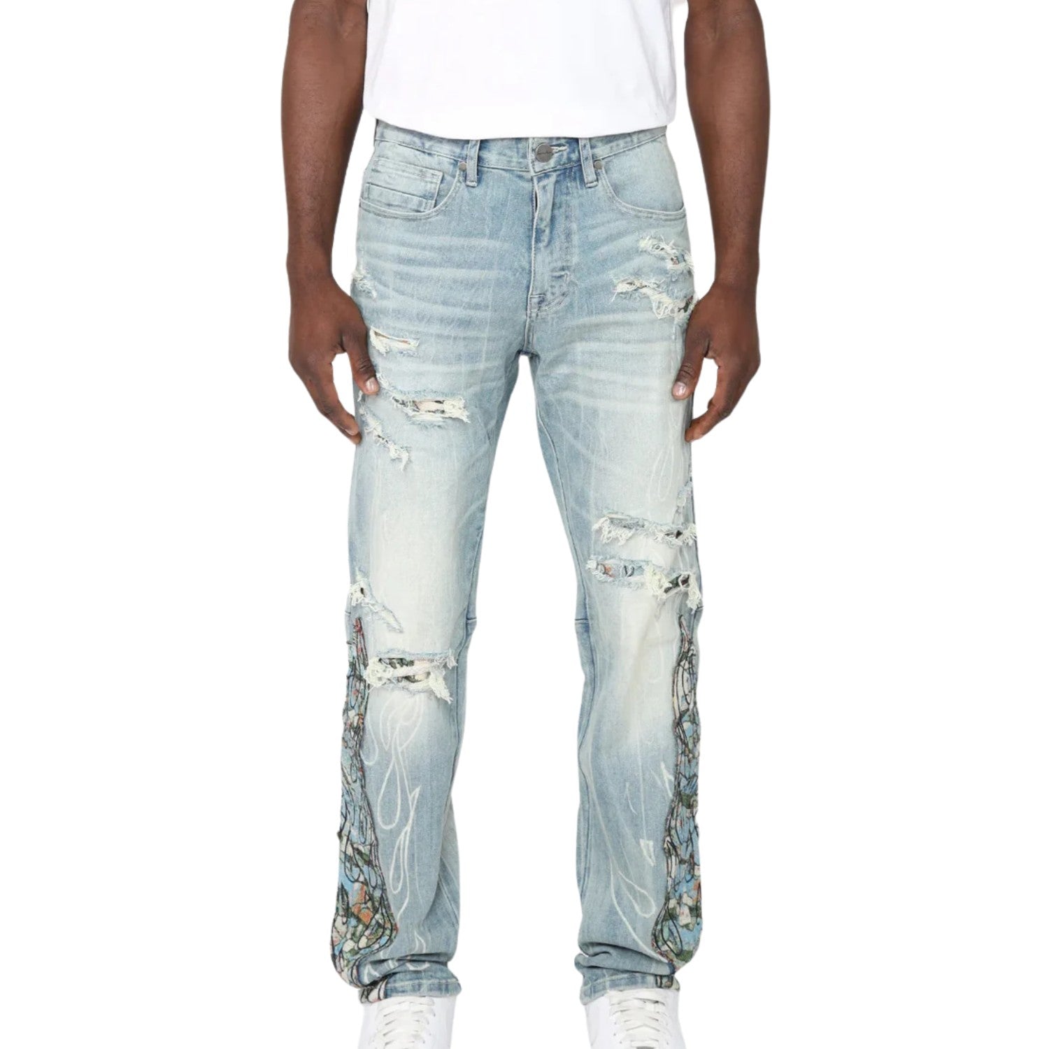 Smoke Rise Tapestry Flame Fashion Jeans Mens Style : Jp25114